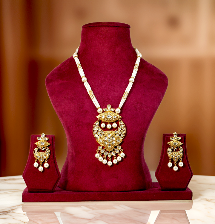 Kundan Long Necklace with Earring Jewellery Set for Women Girls