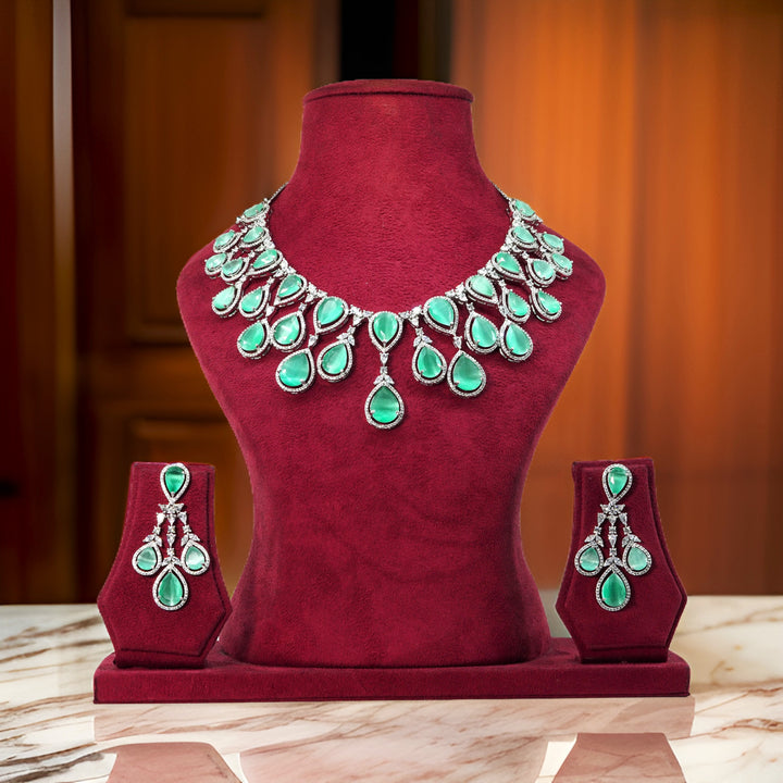 AMAITA STATEMENT AMERICAN DIAMOND SET (MINT COLOUR ZIRCONIA)