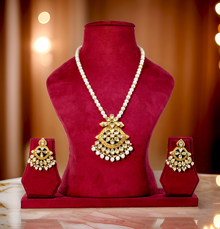 Kundan Long Necklace with Earring Jewellery Set for Women Girls